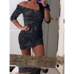 Black Patterned Off-Shoulder Dress- US 4